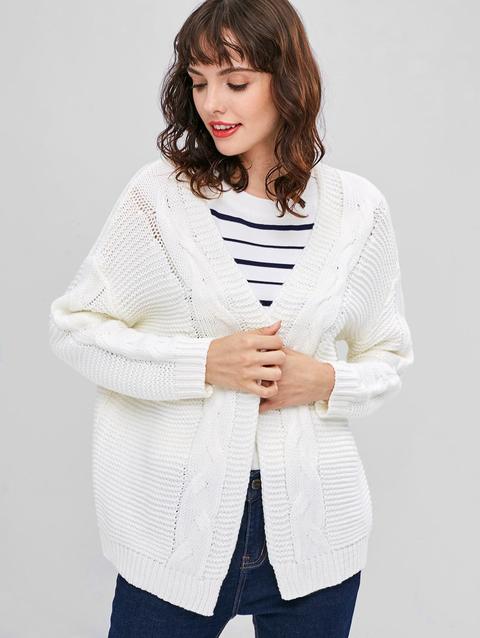 Cardigan In Maglia Sciolta Con Apertura Sul Davanti White