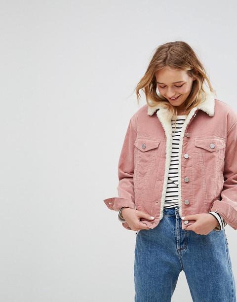 Chaqueta De Pana Con Cuello De Borreguito En Rosa Lavado De Asos