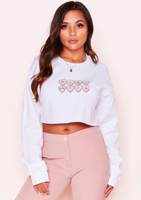 Frankie White Heart Slogan Cropped Sweatshirt