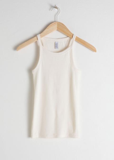 Racer Cut Cotton Tank Top - White