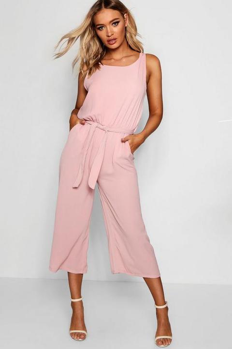 Womens Woven Sleeveless Culotte Jumpsuit - Pink - 10, Pink