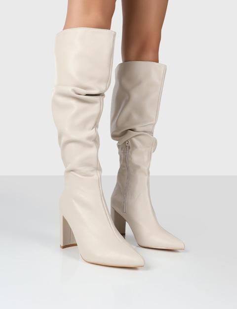 Mine Beige Pu Knee High Boots