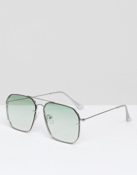 Asos - Occhiali Da Sole Modello Aviatore Alla Moda Con Lenti Sovrapposte Verde Pallido Sfumato - Argento