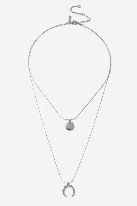 Womens **silver Disc And Curve Necklace - Silver, Silver