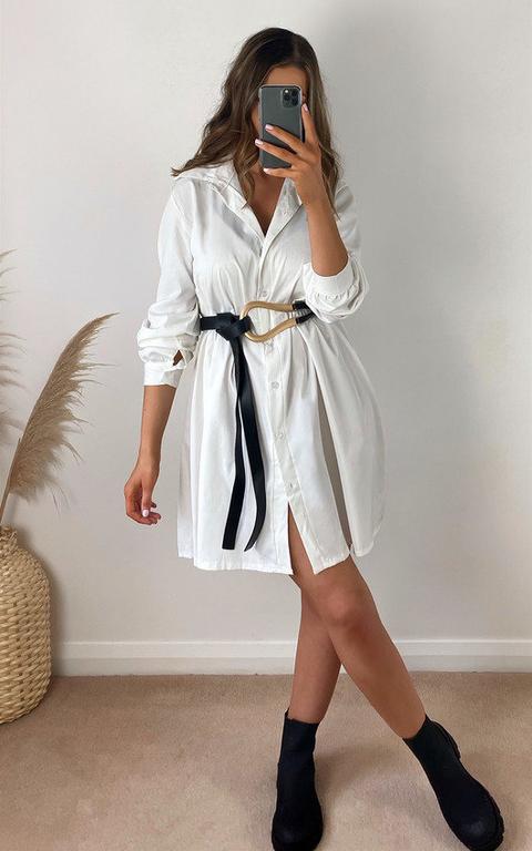 Luna Oversized Shirt Dress In White