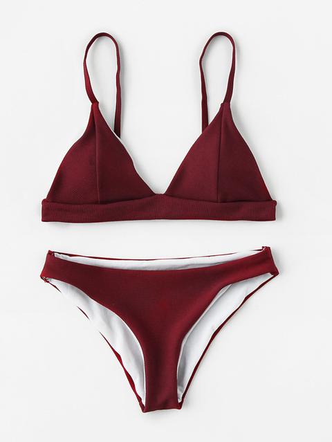 Set Biquini En Triángulo Con Detalle De Costura