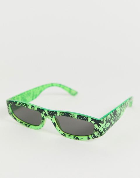 Asos Design - Occhiali Da Sole A Mascherina Fluo Pitonato Con Lenti Quadrate - Verde