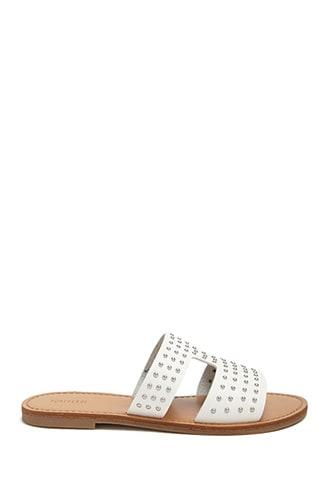 Forever 21 Studded Faux Leather Cutout Slides , White