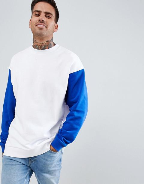 Asos Design - Felpa Oversize Lunga Bianca Con Maniche A Contrasto - Bianco