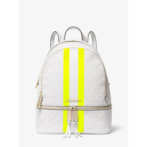 Mkmochila Rhea Mediana A Rayas Con Logotipo - Wht/neon Ylw - Michael Kors
