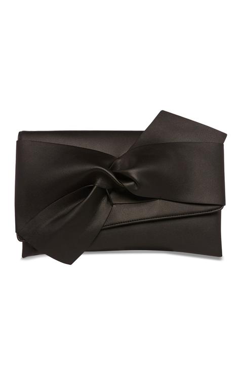 Black Bow Clutch Bag With Chain