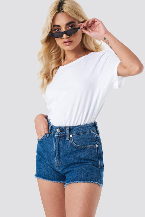 Frayed Jeans Shorts Blau