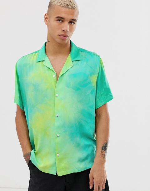 Camisa Verde De Viscosa Con Efecto Teñido Anudado Y Diseño Muy Extragrande De Asos Design