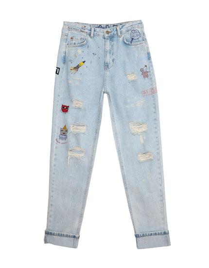 Jeans Mom Fit Dibujos