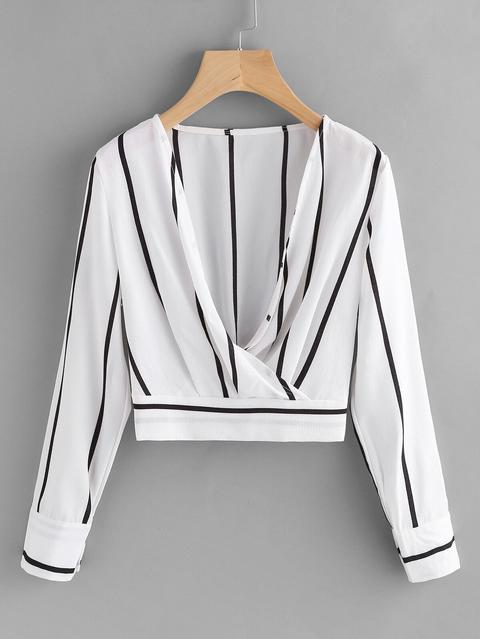 Blusa Corta Cruzada De Rayas