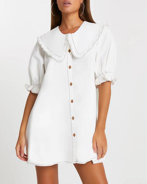 Ecru Oversized Collar Shift Dress