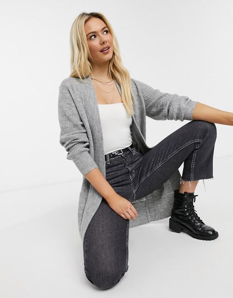 New Look Longline Cardigan In Light Grey