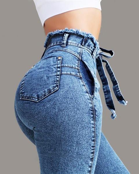 solid paperbag waist denim pants