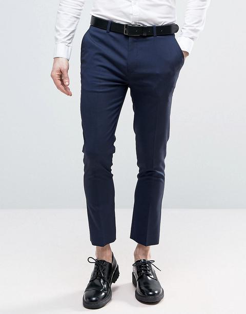 Asos Super Skinny Smart Crop Trousers In Navy