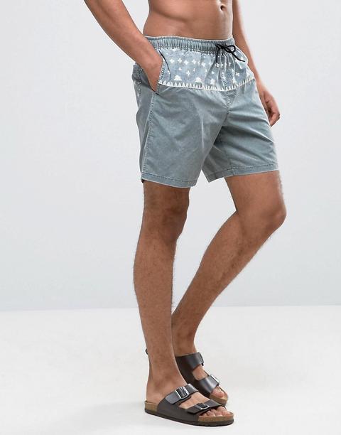 Shorts De Baño Con Lavado Ácido Y Estampado Azteca Con Un Diseño De Largo Medio De Asos