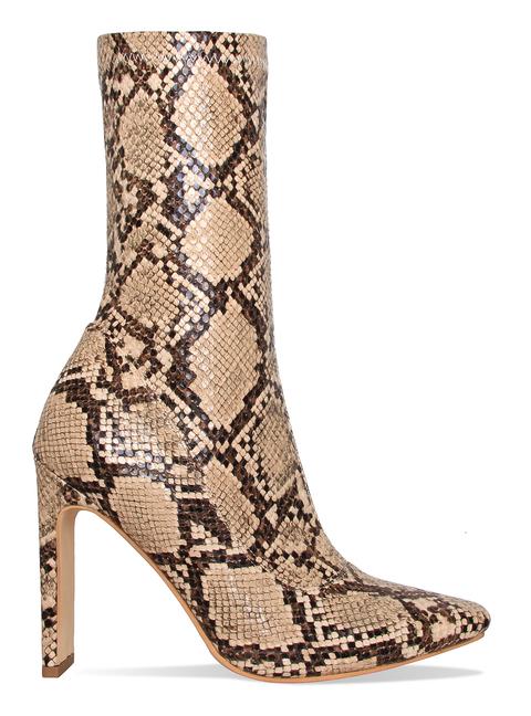 Kaylee Beige Snake Slim Block Heel Ankle Boots