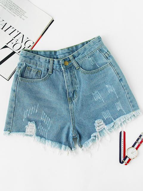 Destroyed Frayed Hem Denim Shorts