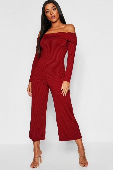 Womens Breit Gerippte Culottes Jumpsuits Mit Tragerloses Top Beerenrot 36 Beerenrot From Boohoo On 21 Buttons