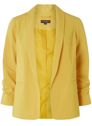 Womens Ochre Ruche Sleeve Blazer- Yellow, Yellow