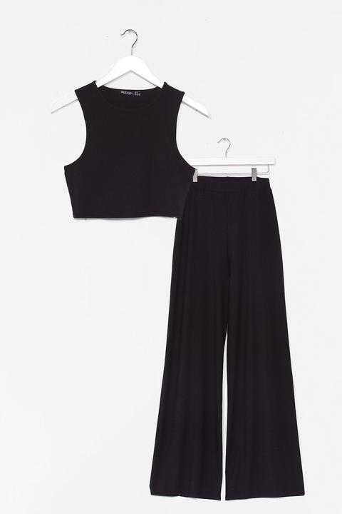 Womens Crop Top And Wide Leg Trousers Set