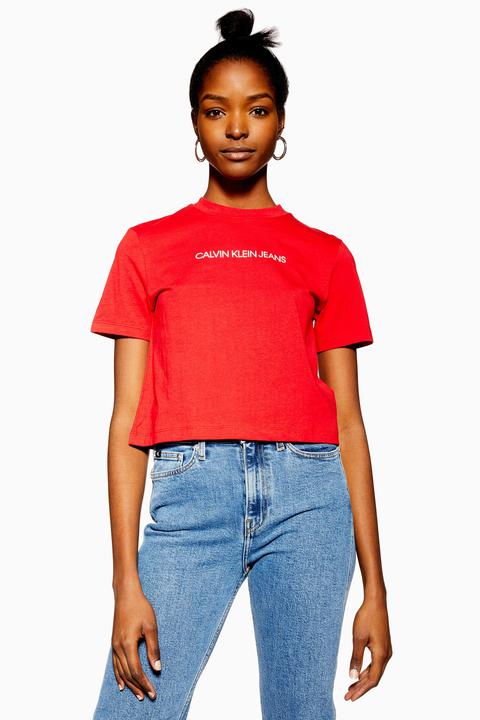 telescoop sectie Bedienen Womens Logo Crop T-shirt By Calvin Klein - Red, Red from Topshop on 21  Buttons