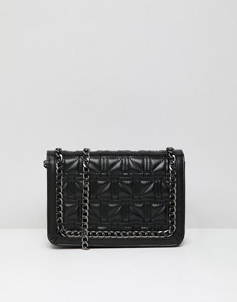 Asos Design - Borsa A Tracolla Trapuntata Squadrata Con Catena - Nero