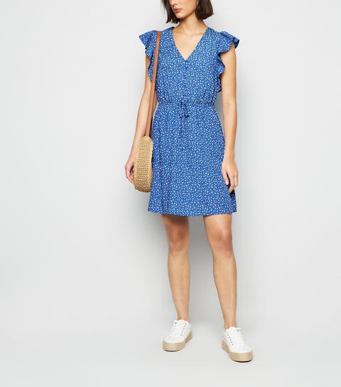 Blue Floral Frill Mini Dress New Look