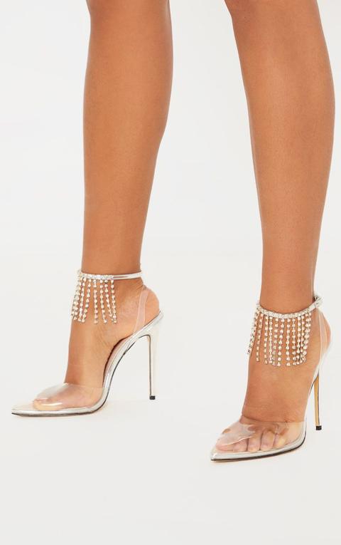 Silver Diamante Tassel Clear Court Shoe