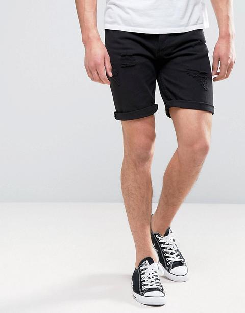 Shorts Vaqueros En Negro Con Diseño Envejecido De Pull&bear