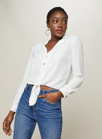 Womens Ivory Tie Front Shirt, Ivory