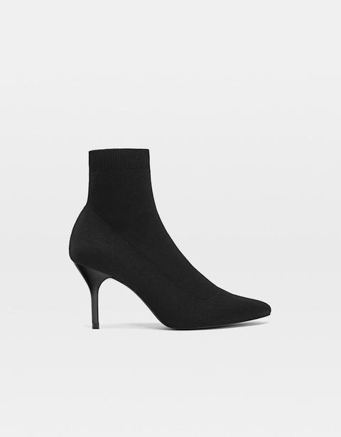 Black Fabric Stiletto Heel Ankle Boots In Black