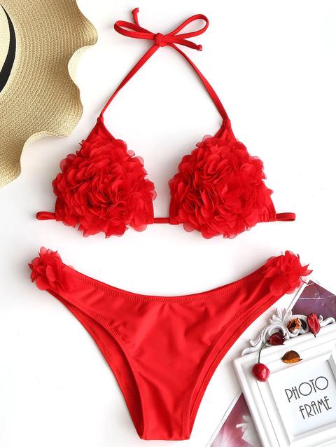 Bikini A Nastro Con Stereo Petalo Black Red