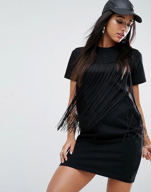 Asos - Vestitino T-shirt Con Frange - Nero