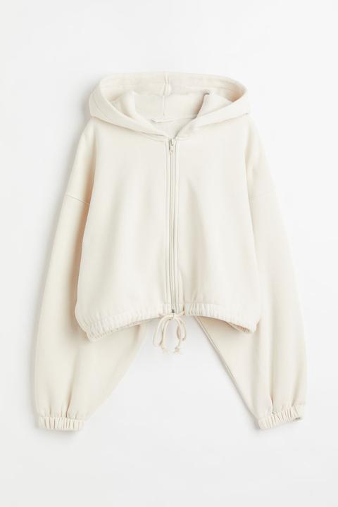 Drawstring Zip-through Hoodie - Beige