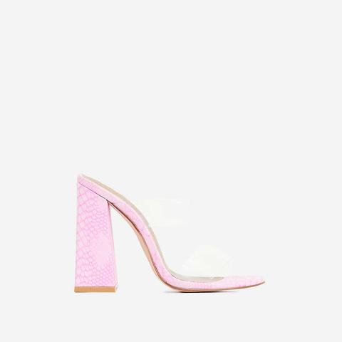 pink clear block heels