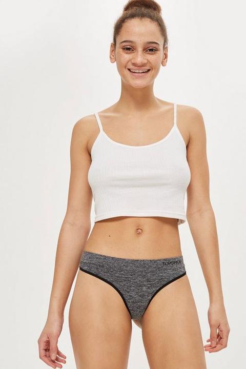 Womens Branded Seamless Thong - Grey Marl, Grey Marl