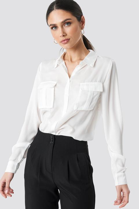 Chest Pocket Satin Shirt Weiß