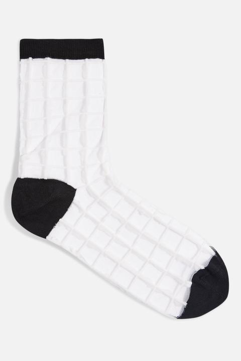 Womens Sheer Grid Socks - White, White