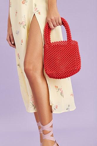 Forever 21 Faux Pearl Tote Bag , Red