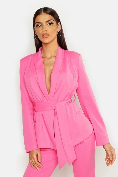 Womens Tie Waist Blazer - Pink - 8, Pink from Boohoo on 21 Buttons