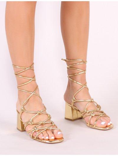 knotted strappy block heeled sandals