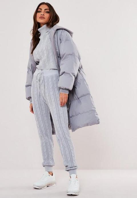Grey Co Ord Cable Knit Joggers, Grey 