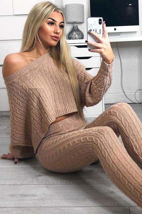 Pink Cable Knit Legging Co-ord Set