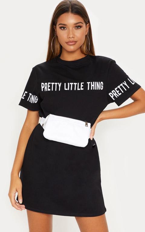 Prettylittlething Black Slogan T Shirt Dress