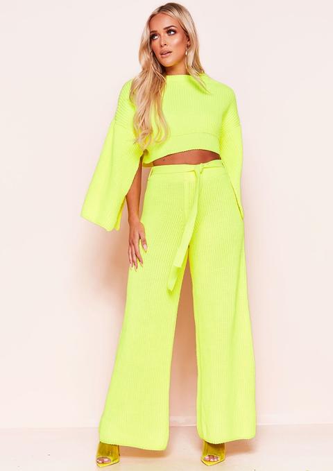 Francie Neon Yellow Knit Ribbed Split Sleeve Co-ord Set